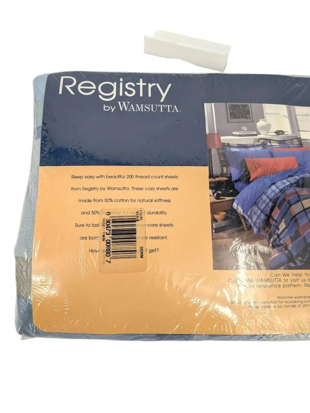 Vtg Registry Wamsutta Twin Sheet Set Plaid 200 Thread Count Coastal USA Sealed